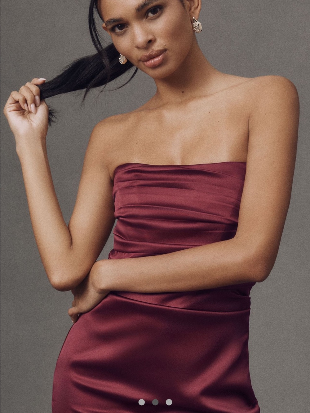 Anthropologie Strapless Satin Dress in Wine